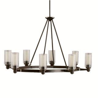 Kichler Lighting 2345OZ Circolo 8 Light Oval Island Chandelier, Olde Bronze with Clear Glass Cylinders and Umber Etched Inner Cylinders   Ceiling Pendant Fixtures  