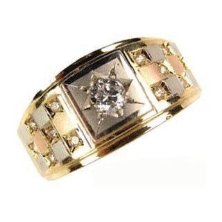 14k Tricolor Gold, Fancy Ring For Men Guy Gent with Brilliant Lab Created Gems Band Style Jewelry