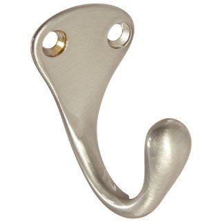 Rockwood 790.15 Brass Small Coat Hook, 1 1/4" Width x 1 3/8" Height, 1 7/8" Projection, Satin Nickel Plated Clear Coated Finish
