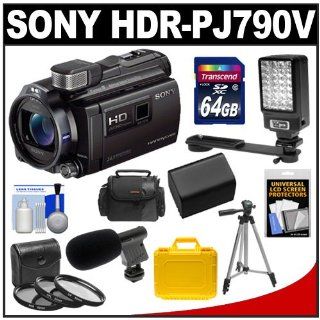 Sony Handycam HDR PJ790V 96GB 1080p HD Video Camera Camcorder with Projector (Black) with 64GB Card + Battery + Waterproof & Soft Cases + LED Video Light + Microphone + 3 Filters + Tripod + Accessory Kit  Camera & Photo
