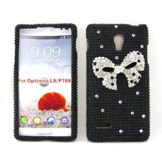 Aimo Wireless LGP769PC3D015 3D Premium Stylish Diamond Bling Case for Optimus L9   Retail Packaging   Black Bow Tie Cell Phones & Accessories