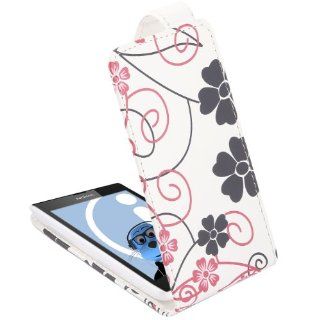 iTALKonline Nokia Lumia 520 / 525 WHITE PINK FLOWER Easy Clip On Vertical Flip Wallet Pouch Case Cover with Holder Cell Phones & Accessories