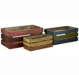 Set of 3 Country Rustic Rectangular Wooden Storage Box Crates 15"   Decorative Boxes