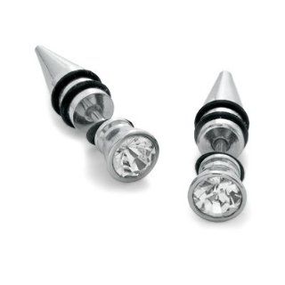 Fake Tapers Earrings 2 Pieces Stainless Steel 16 Gauge Studs with CZ   2G Gauges Look Body Piercing Tunnels Jewelry
