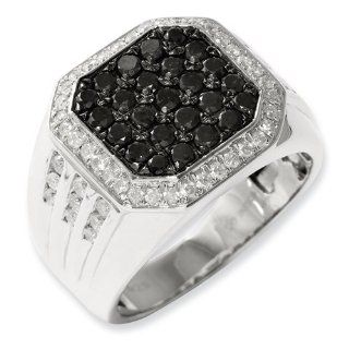 Sterling Silver Black and White Diamond Mens Ring Jewelry