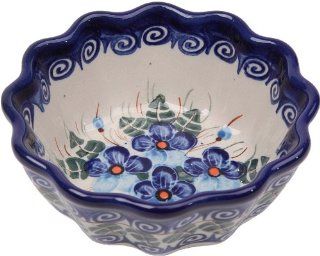 Polish Pottery Ceramika Boleslawiec,  0432/162, Bowl Babka Small, 1/2 Cup, Royal Blue Patterns with Blue Pansy Flower Motif Kitchen & Dining