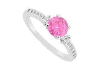 Round Pink Sapphire with Diamond Princess Cut Engagement Ring in 14K White Gold 0.75 Carat TGW LOVEBRIGHT Jewelry