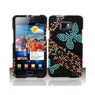 Black Blue Butterfly Bling Gem Jeweled Crystal Cover Case for Samsung Galaxy S2 S II AT&T i777 SGH i777 Attain i9100 Cell Phones & Accessories