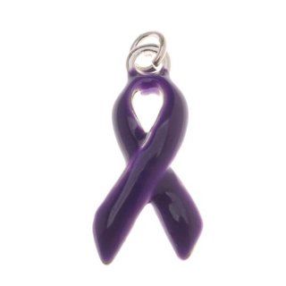 Silver Plated Purple Enamel Awareness Ribbon Charm 18mm (1)