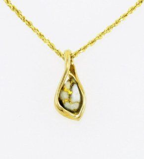 Gold Quartz and Solid 14 Karat Gold Small Asymmetrical Drop Pendant with 18 Inch Solid 14 Karat Gold Rope Chain Orocal Jewelry