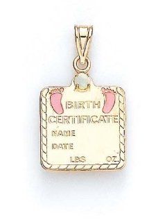 14k Pink Tourmaline Baby Girl Birth Certificate Pendant   JewelryWeb Jewelry