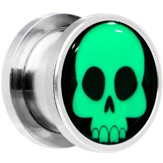 2 Gauge Steel Comic Skull Glow in the Dark Screw Fit Plug Body Candy Jewelry