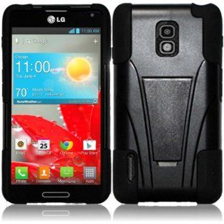 For LG Optimus F7 US780 T Stand Impact Hybrid Fusion Kickstand Double Layer Cover Case Black/Black Cell Phones & Accessories