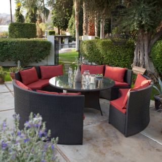Meridian All Weather Wicker Patio Dining Set with Sunbrella Cushions   Seats 8   Patio Dining Sets
