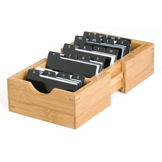 Lipper Bamboo Expandable Business Card Holder with 3 Removable Dividers   Office Desk Accessories