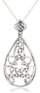 Sterling Silver Oxidized Celtic Knot Teardrop Pendant Necklace, 18" Jewelry