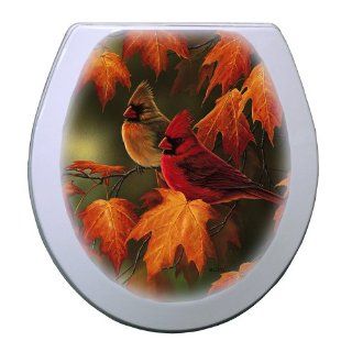 Comfort Seats C1B4R2 782 00CH Maple Leaves and Cardinals Round Toilet Seat with Chrome Alloy Hinge, White    