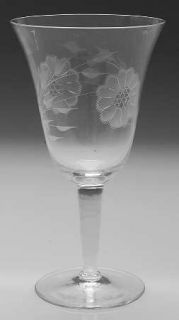 WJ Hughes Cornflower (Smooth Stem/Optic) Water Goblet   Floral Cut, Smooth Stem,