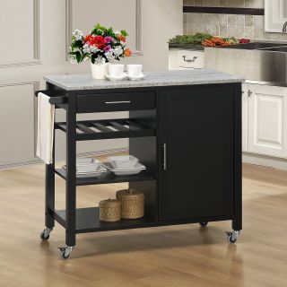 Sunset Trading Calgary Kitchen Cart   Black with Gray Granite   Kitchen Islands and Carts