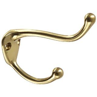 Rockwood 806.3 Brass Medium Coat Hook, 1 1/16" Width x 1 1/4" Height, 3 1/8" Projection, Polished Clear Coated Finish