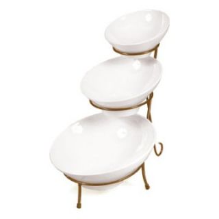 Skalny Round Metal Stand with Porcelain Waterfall Bowls   Serving Bowls & Baskets