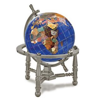 Kalifano Caribbean Blue 4 in. Gemstone Globe with Antique Silver Nautical Stand   Globes