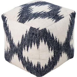Surya 18 in. Cube Wool Pouf   Ivory / Navy Gray   Ottomans