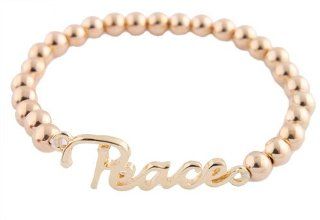 4 Pieces of Ladies Solid Metallic Gold Script Peace Style Beaded Stretch Bracelet Jewelry