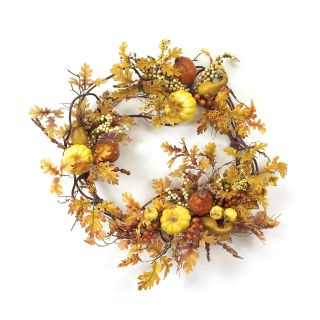 24 in. Pumpkin / Leaves and Berry Wreath   Wreaths