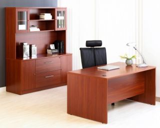 Jesper Managers Desk with Credenza and Hutch and Optional Chair   Cherry   Desks