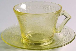 Hazel Atlas Florentine #2 Yellow Cup and Saucer Set   Yellow, Depression Glass