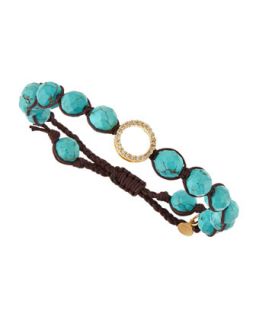 Beaded CZ Open Circle Station Bracelet, Turquoise/Brown