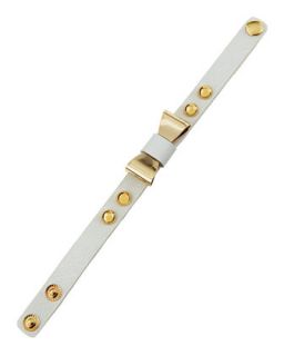 Golden Bow & Stud Leather Bracelet, White