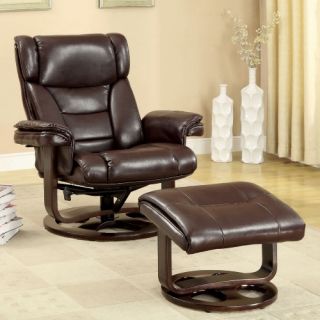 Furniture of America Jeen 2 Piece Swivel Recliner and Ottoman Set   Brown   Home Theater Seating