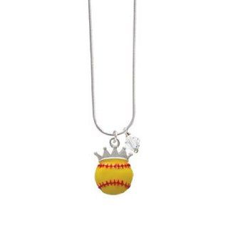 Softball optic yellow   Crown Clear Swarovski Bicone Charm Necklace [Jewelry] Jewelry