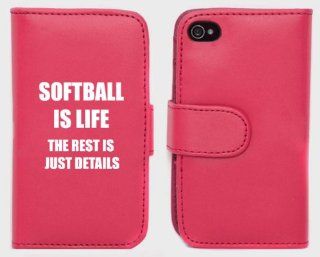Pink Apple iPhone 5 5S 5LP815 Leather Wallet Case Cover Softball Is Life Cell Phones & Accessories