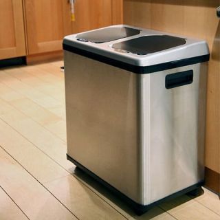 iTouchless 2 Compartment Recycle Touchless Trashcan 16 gal. Stainless Steel Recycling Bin   Recycling Bins