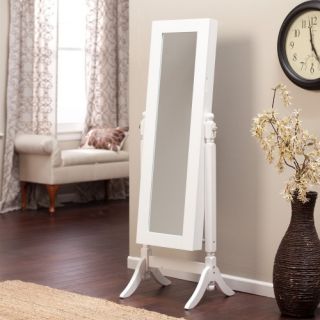 Heritage Jewelry Armoire Cheval Mirror   High Gloss White   Floor Mirrors