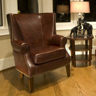 Camden Leather Top Grain Accent Chair in Raisin   Club Chairs