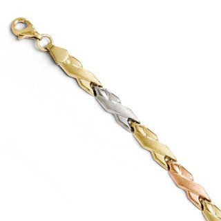 10K Tri Color Gold w/ Rose & White Rhodium 7in Bracelet. Metal Wt  3.45g Jewelry