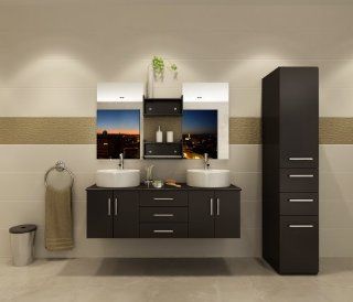 59" Phoenix Double Vessel Sink Wall Mounted Modern Bathroom Vanity Furniture Cabinet    