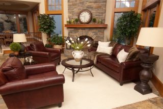 Elements Manchester 3 Piece Top Grain Leather Collection with Sofa and 2 Standard Chairs   Barolo   Sofa Sets