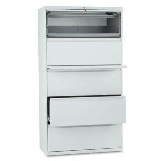 HON 885LQ 800 Series 36 Inch 5 Drawer Lateral File with Roll Out Shelf, Light Gray   Lateral File Cabinets