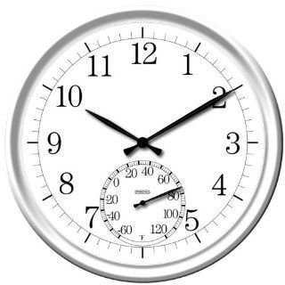 Springfield Precision Instruments Decorative White 14" Patio Clock with Thermometer   Outdoor Clocks