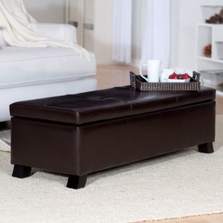 Crawford Leather Storage Bench Ottoman   Coffee Tables