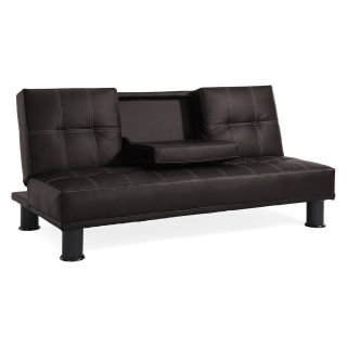 Domino Dark Brown Faux Leather Convertible Sofa   Futons