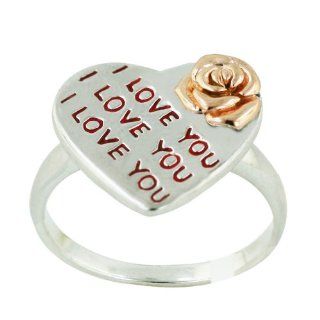 I love you .925 Sterling Silver Heart  Shaped Rose Ring Size 7 Right Hand Rings Jewelry