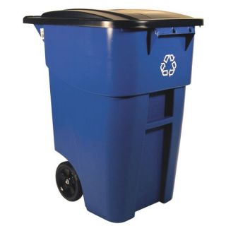 Rubbermaid Commercial 50 Gallon Brute Recycling Square Rollout Trash Can   Carts
