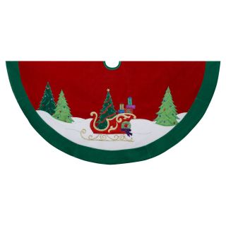 Kurt Adler 48 in. Sleigh and Trees Applique and Embroidered Treeskirt   Tree Skirts