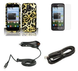 ZTE Majesty Z796C   Accessory Bundle Pack   Cheetah Design Print Shield Case + Atom LED Keychain Light + Screen Protector + Micro USB Cable + Car Charger Cell Phones & Accessories